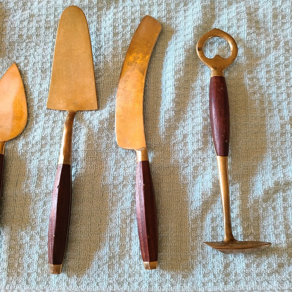 22 piece Thai wood and brass appetizer/dessert set